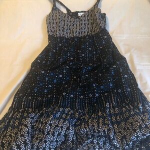 Studio Midnight Blue and Cream Floral Midi Dress